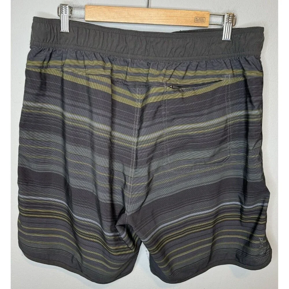Men’s Prana Swim Trunks XXL striped Grey Gray Swimwear Bathing Suit 7” Inseam